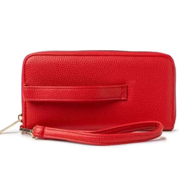 Kedzie ECLIPSE Zip Around Red Clutch Wristlet Vegan Leather NWT Retail $29 - Picture 1 of 11
